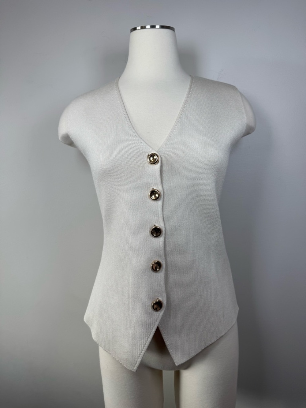 Zara Cream Sleeveless Knit Button  preppy Vest medium